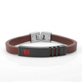 Masie Medical Brown Leather & Black Steel Bracelet 7 1/2 Inch